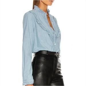 Nili Lotan Marcela Western Chambray Long Sleeve Button Up Top Size XS